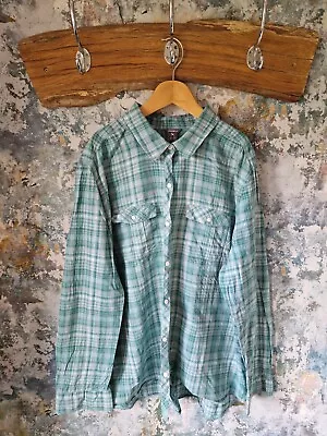 Eddie Bauer Green Vintage 90s Lightweight Long Sleeve Cowgirl Country Shirt Xl • £14.99