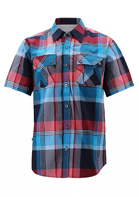 Men’s Short Sleeve Cowboy Button Down Casual Plaid Pattern Western Dress Shirt • $24.10