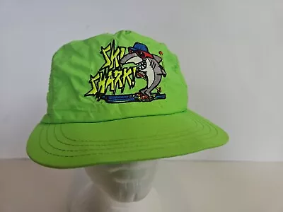 Vtg Jet Ski Sports Snapback Hat Winter 90s Neon Green 80s Ski Shark Distressed  • $22