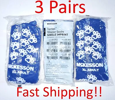 3 Pairs McKesson Terries Blue XL Non Skid Hospital Travel Slipper Socks • $8.29