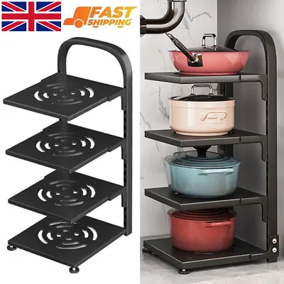 4 Tiers Pot Rack Organizer Lid Pan Storage Holder Shelf Kitchen Space Saving UK • £11.95