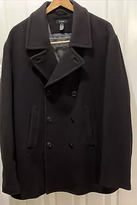 Vintage J Crew Peacoat Mens Extra Large Tall Black Wool Quilted Lined Jacket VGC • $49.23