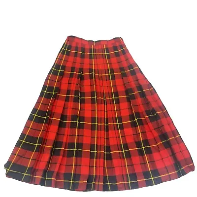 Vintage Nordstrom Glenscot 100% Wool Long Skirt Scotland Kilt Red Plaid Size 8   • $32.99