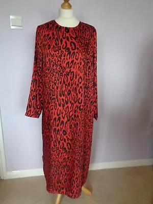 Dress Size XL Zara Woman Red & Black Leopard Print  Satin Effect Long Sleeve • £8
