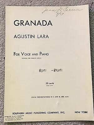 1950 GRANADA Vintage Sheet Music By Agustin Lara • $3.50