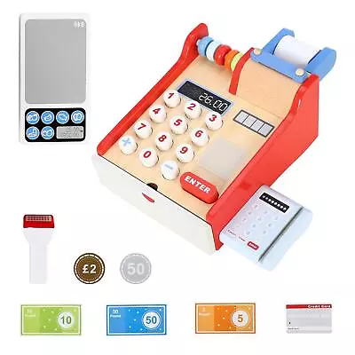 SOKA Wooden Cash Register Children’s Shop Grocery Checkout Till Toy • £19.99