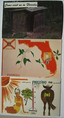Outhouse; Symbols; Sun Tan In Florida Freezing In North; 3 Vintage Postcards • $1.99