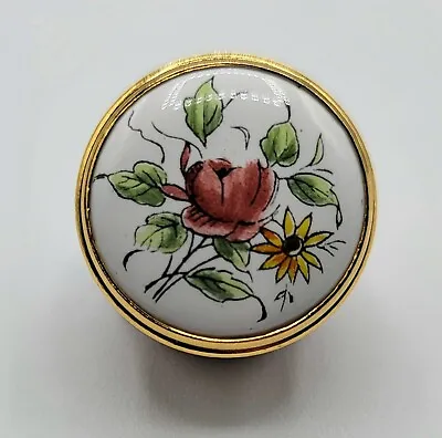 $17.99 • Buy Vintage Crummles England Button Trinket Box Red Base Red  And Yellow Flowers