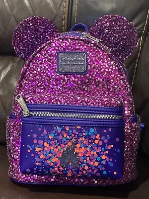 Disney Parks Loungefly Purple Sequin Sparkling Castle Sparkle Backpack 2022 NWT • $92.95