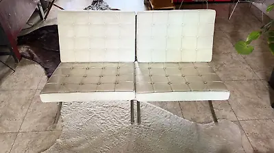 Barcelona Chairs Style (Set Of Two) White Leather And Solid Chrome- Custom Made • $499