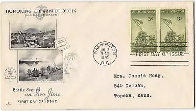 US #929 FDC Washington D.C. To Topeka KS 1945. Pair • $7.25