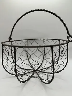 Vintage Chicken Wire Egg Basket Farm House Metal Cage Wire Primitive • $24.99