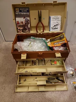 Vintage Plano 757 Fishing Tackle Box W/Misc Lures Bait Sinkers Etc. • $75