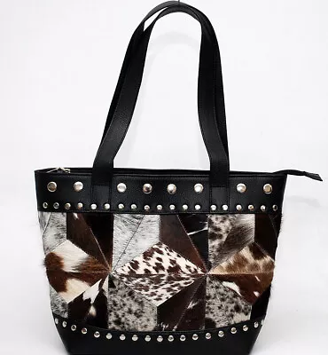 100% Cowhide Leather Shoulder Out Going Tote Bag With Studs For Women  LHB-519 • $0.99