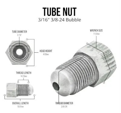 3/16  METRIC Tube Adaptor 3/8-24 Inv.(F) 10mx1.0 Bubble Flare(M) Stainless Steel • $10.75
