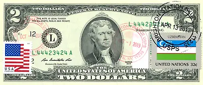 $2 Dollars 2013 Star Stamp Cancel Postal Flag From Uzbekistan Value $175 • $175