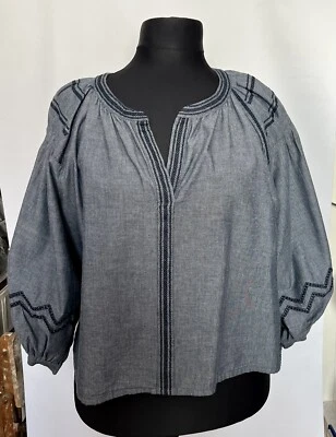 £22.99 • Buy M&S Chambray Peasant Top Size 22 Blue 100% Cotton Balloon Sleeves