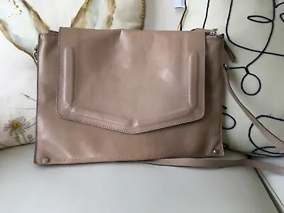 Zara Real Leather Light Brown Large Clutch Bag With Shoulder Strap • £19.99