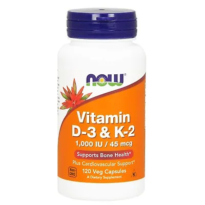 NOW Foods Vitamin D-3 & K-2 120 Veg Capsules • $9.99