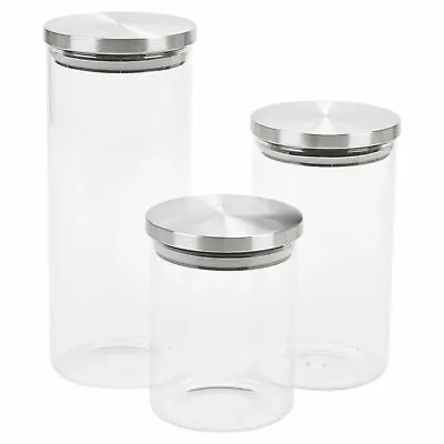 £12.99 • Buy Set Of 3 Glass Storage Jars With Lid Kitchen Dry Food Tall Air Tight Containers
