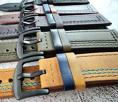 £11.95 • Buy Crazy Horse Leather Watch Strap Band 20mm 22mm Brown Blue Black Grey Army Green