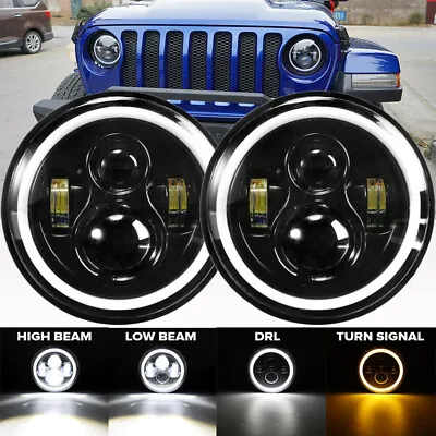 Pair 7  Inch Halo Angel Eyes LED Headlight DRL Headlamp For Jeep Wrangler JK TJ • £29.99