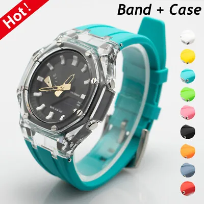 For Casioak GA 2100/2110/B2100 Transparent Case Bezel +Rubber Band Strap Mod Kit • $19.50