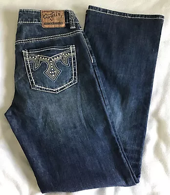 Cowgirl Up Womens Size 6 (W29) Dark Wash Mid Rise Bootcut Denim Jeans • $10.99