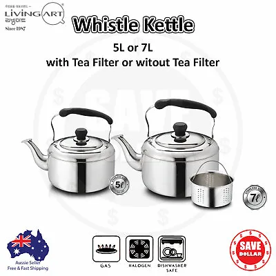 $53.95 • Buy Kitchen Large Whistling Kettle Stainless Steel Tea Pot Camping Stove Top 5L 7L