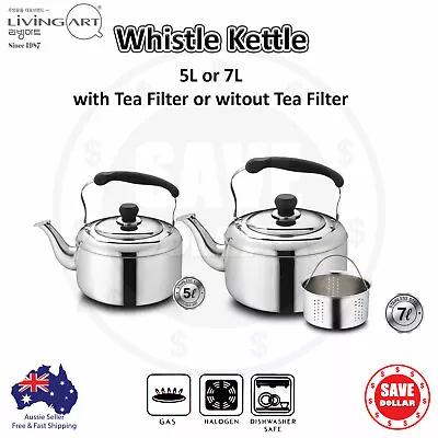 Kitchen Large Whistling Kettle Stainless Steel Tea Pot Camping Stove Top 5L 7L • $56.95