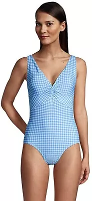 NWTL Ands End Womens Tummy Control V-Neck Twist Front 1-Piece  14 D Cup 3e121 • $33.99