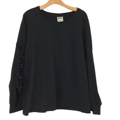 Vocal Womens Black Sweatshirt Top Laser Cut Embellished Sleeves Size 2XL • $27.99