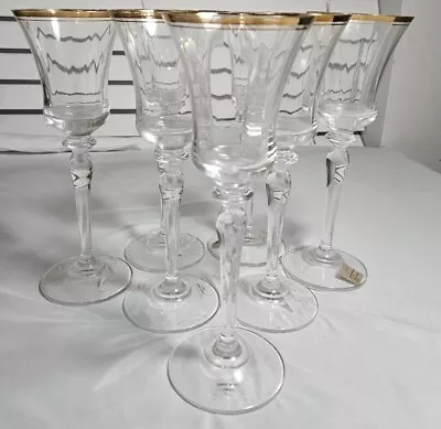 7 Pieces Mikasa Austria  JAMESTOWN  Gold Crystal Wine Glasses 8-3/4  Height.  • $71.27