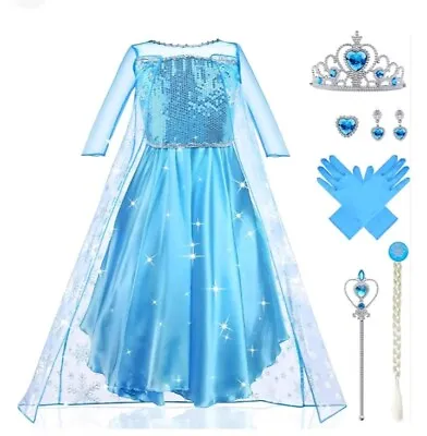 URAQT Elsa Dress Elsa Princess Costume With Fairy Wand And Crown Tiara Elsa An • £16.99