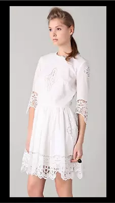 By Malene Birger Salisa White Dress Lace Trimmed 3/4 Sleeve Full Skirt Pullon S • $62.99