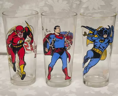 3 VTG Superman Batman & The Flash Pepsi Glass DC Comics Superhero Collectors • $32.99