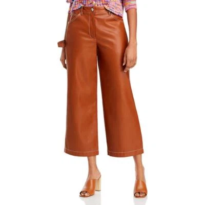 $48.99 • Buy STAUD Womens Faux Leather Cropped Embroidered Wide Leg Pants BHFO 0717