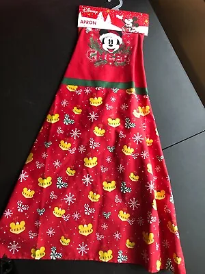 Disney Mickey Mouse Santa Hat Christmas Kitchen Baking Apron Cheer NEW Red • $17.99