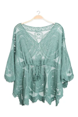$32.95 • Buy Comfyluxe Clover Shape Pattern Short Lace Cover-Up With Tasseled Tie-Knot JP2245