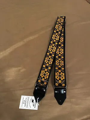 Vintage Jacquard Adjustable Guitar Strap Black & Gold -  Black Backing • $49.50