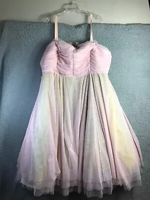 Torrid X Betsey Johnson Dress Womens 30/6X Pink Rainbow Tulle Strapless Midi • £130.08