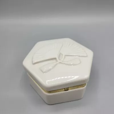 £17.41 • Buy Vintage Ceramic Japanese Trinket Box With Fans, Polygon W/gold Trim