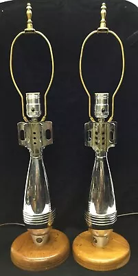 Pair Of Vintage WW11 Era USA Mortar Shell Table Lamps 81mm Chrome Plated Ka Boom • $550