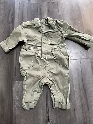 Baby Girl’s 0-3 Months Khaki Green Boiler Suit Jumpsuit Outfit • £0.99
