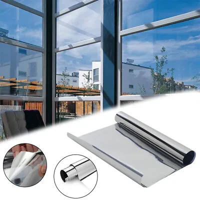 £5.94 • Buy 1m 2m Reflective One Way Mirror Window Film Mirrored Privacy Solar Tint Silver