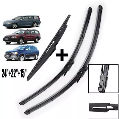 24 +22 +15  Front+Rear Windshield Wiper Blades For Volvo XC70/V70/XC90 04-07 05 • $25.51