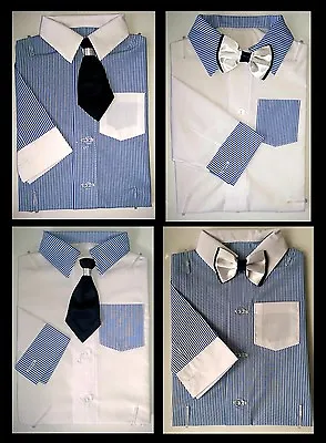 £13.20 • Buy Baby Boy White Blue Smart Bodyshirt Formal Bodysuit Shirt Bow Tie Outfit 0-24m