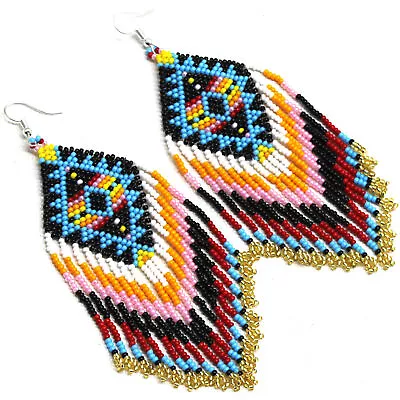 Handmade Beaded Native Style Multi-color Hook Earrings E54/7 • $12.99