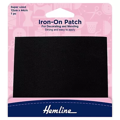 Hemline Iron-on Repair Fabric Black 12 X 44cm Patching Reinforcing • £3.50