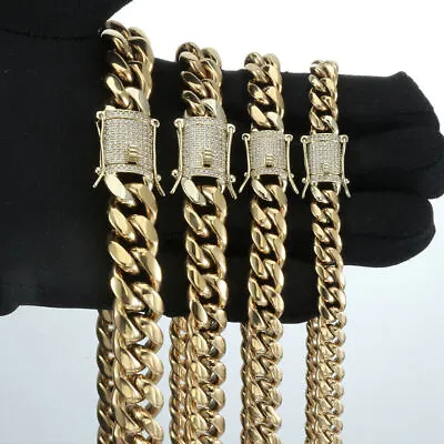14k Gold Plated Stainless Steel Miami Cuban Link Bracelet Or Chain With CZ Clasp • $18.59